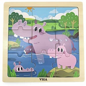 Puzzle VIGA Mama hipopotam şi puiul ei 44628