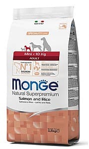 Hrană uscată pentru câini Monge MINI ADULT Salmon/Rice 2.5kg