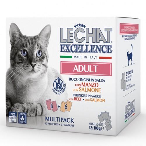 Hrana umeda pentru pisici Monge LECHAT EXCELLENCE MULTIBOX ADULT Beef/Salmone 12x100gr