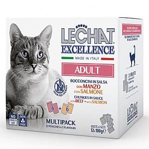 Hrana umeda pentru pisici Monge LECHAT EXCELLENCE MULTIBOX ADULT Beef/Salmone 12x100gr