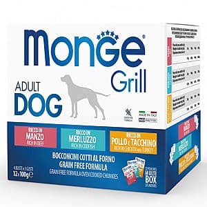 Влажный корм для собак Monge GRILL MIX BOX ADULT BEEF/COD/CHICKEN 12x100gr