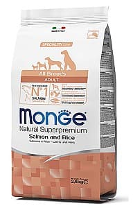 Hrană uscată pentru câini Monge ALL BREED ADULT Salmone/Rice 2.5kg