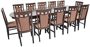 Набор стол и стулья Evelin HV-33V Chocolate + 12 стульев DEPPA R Chocolate/F-789 Brown