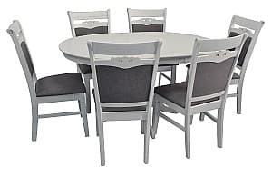 Набор стол и стулья Evelin Capella V White + 6 scaune HV-3167 White/NV-10WP Grey