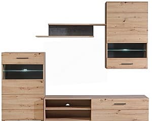 Стенка FORTUNA Murphy 228.2x184x41.3 Дуб Артизанал (Коричневый)/Темный Бетон (Серый)