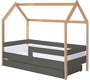 Детская кровать BellaLuni Domek 80x180 с ящиком/матрасом Бук (Бежевый)/Графит (Серый)
