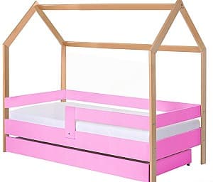 Детская кровать BellaLuni Domek 80x180 с ящиком/матрасом Бук (Бежевый)/Розовый