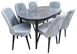 Набор стол и стулья MG-Plus MDF Oval Серый (Karegold Aris Antrasit + 6 стульев Велюр Серый)