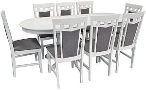 Набор стол и стулья Evelin HV-31N White + 8 стула DEPPA R White/NV-10WP Grey