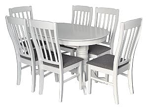 Набор стол и стулья Evelin HV-31N White + 6 стульев Wenyi (White NV-10WP Grey)