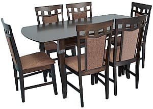 Набор стол и стулья Evelin HV-29V Chocolate + 6 стульев DEPPA R Chocolate/F-789 Brown(Коричневый)