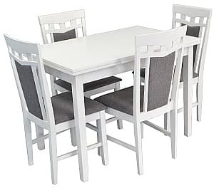Set de masa si scaune Evelin HV-30V White + 4 scaune DEPPA R White/NV-10WP Grey(Gri)