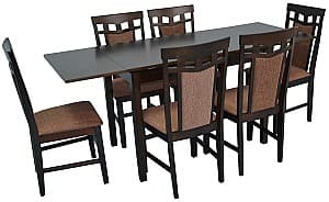Набор стол и стулья Evelin HV-30V Chocolate + 6 стула DEPPA R Chocolate/F-789 Brown(Коричневый)