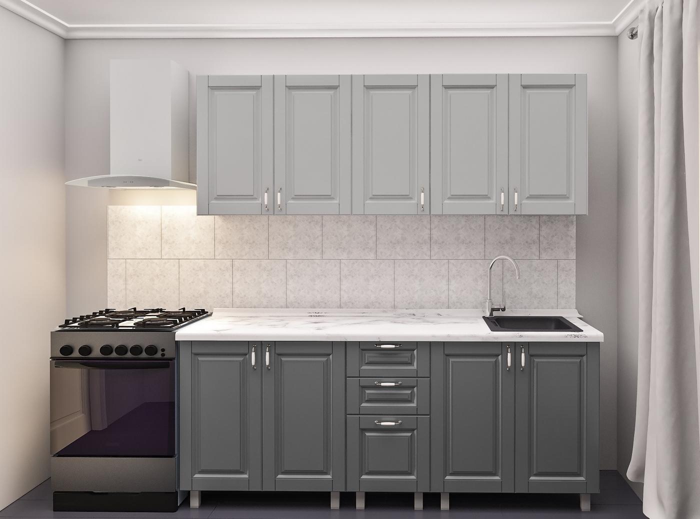 Set mobila bucatarie PS Lena 2 m (vopsita, frez. Clasic) Gri Deschis/Gri