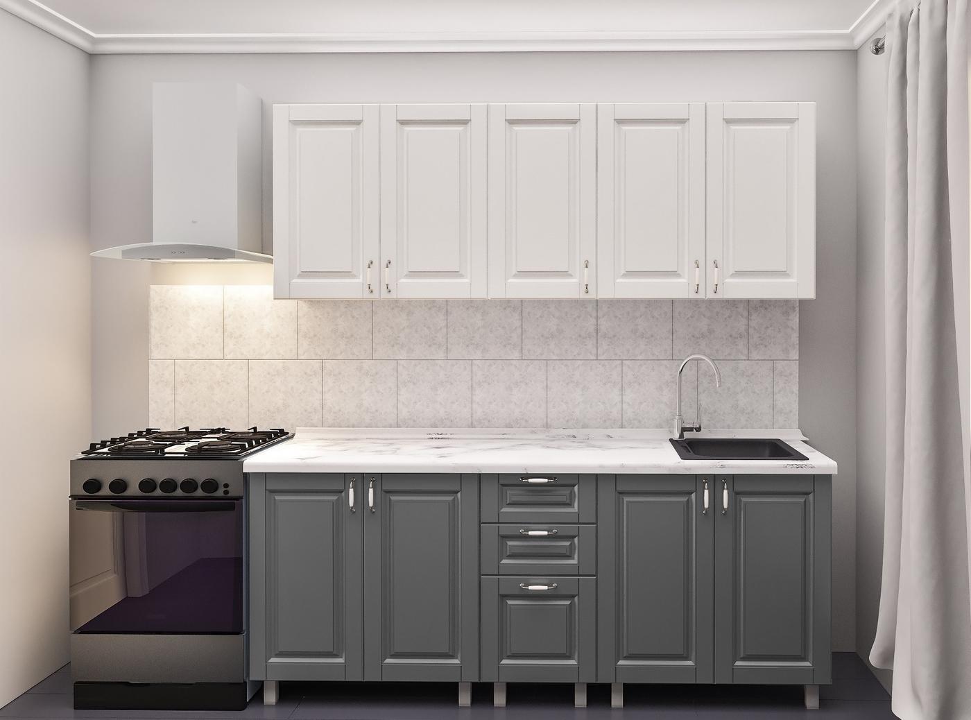 Set mobila bucatarie PS Lena 2 m (vopsita, frez. Clasic) Alb/Gri