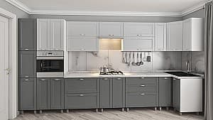 Кухонный гарнитур PS ЭКО 4.1х0.9 м (краска, фрез. Модерн) Белый/Серый