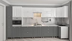 Кухонный гарнитур PS ЭКО 4.1х0.9 м (краска, фрез. Классик) Белый/Серый