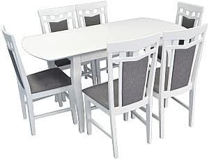 Set de masa si scaune Evelin HV-29V White + 6 scaune DEPPA R White/NV-10WP Grey(Gri)