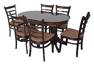 Набор стол и стулья Evelin HV-31N Chocolate + 6 стульев COCO Chocolate/F-789 Brown
