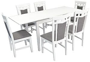 Набор стол и стулья Evelin HV-30V White + 6 стула DEPPA R White/NV-10WP Grey(Серый)
