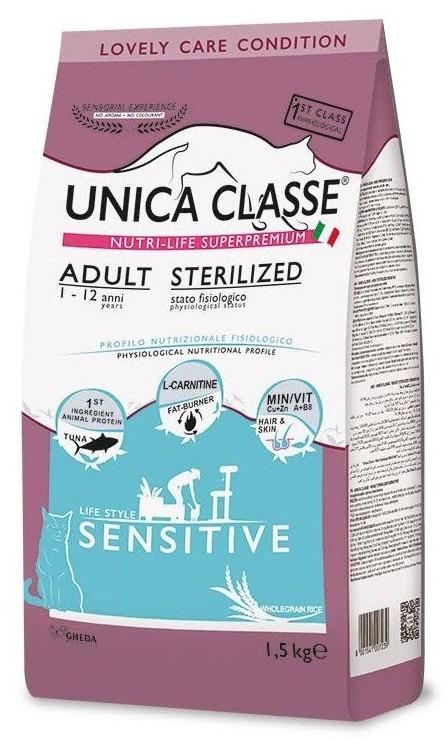 Hrana uscata pentru pisici Chat&Chat Unica Classe Adult Sterilized Sensitive Tuna 1.5kg