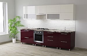 Set mobila bucatarie PS Garis (High Gloss) 2.8 m Bianco/Bordo