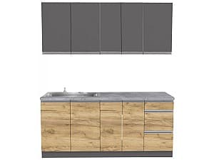 Set mobila bucatarie Yasen Madera 1.8 m grafit/stejar kraft gold (stâng)