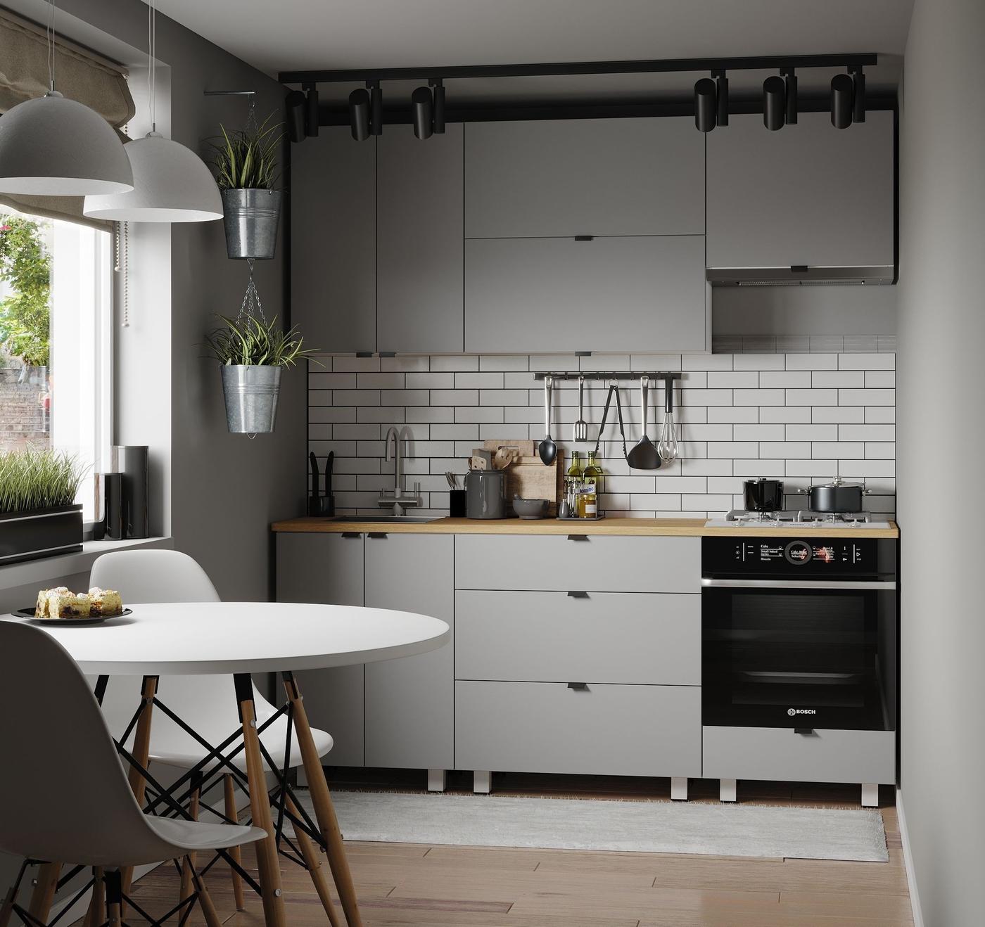 Set mobila bucatarie Fabrik Home Como MDF 2000 mm Gri deschis mat