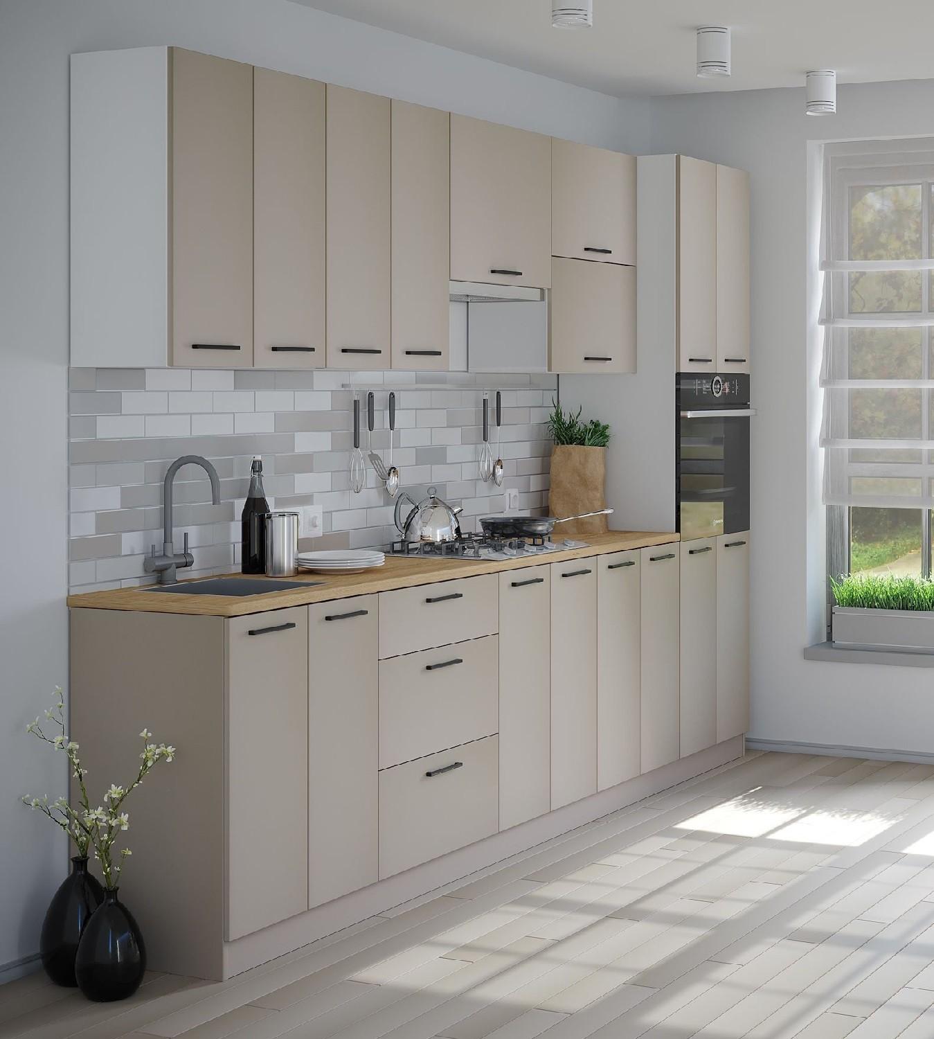 Set mobila bucatarie Fabrik Home Bergamo MDF 3000 mm Cappucino Mat