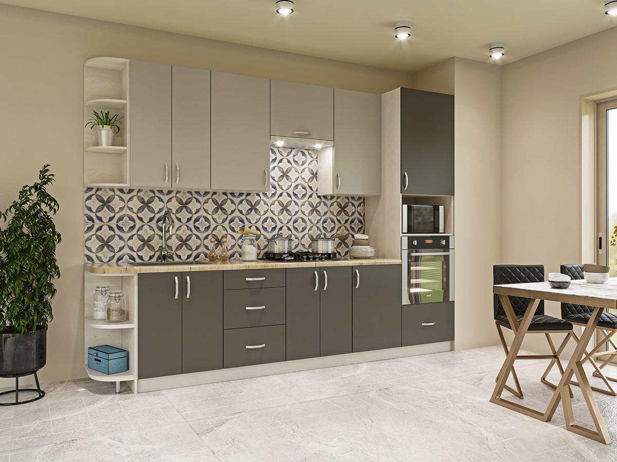 Кухонный гарнитур Confort-NV Софт 2.9 м Шелково-Серый/Графитовый-Серый