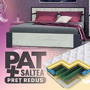 Pat Yasen Geneva 1.6 m  Grafit/Stejar Kraft Alb + Saltea Salt Confort Clasic 160x200