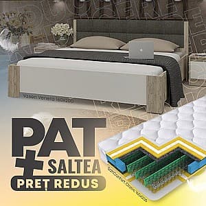 Pat Yasen Venera 1.6 m Grafit/Stejar Kraft Alb + Saltea Salt Confort Clasic 160x200