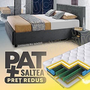 Pat Ambianta Rio 1.6 m Grafit + Saltea Salt Confort Clasic 160x200, tapițat, de 2 persoane
