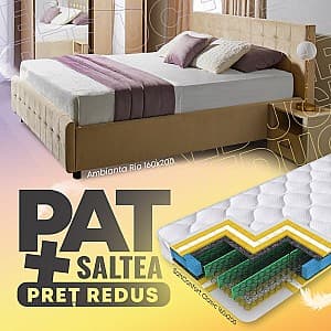 Pat Ambianta Rio 1.6 m Cremona + Saltea Salt Confort Clasic 160x200, tapitat, de 2 persoane