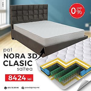 Pat VLM Nora 3D (163607) + Clasic 150x200 (2415), tapitat, de 2 persoane, cu saltea