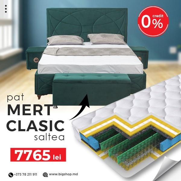 Pat VLM Mert-10 (163611) + Clasic 160x200 (55586), tapitat, de 2 persoane, cu saltea