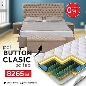 Pat VLM Button-1 (156930)+ Clasic 160x200 (55586), tapitat, de 2 persoane, cu saltea