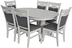 Set de masa si scaune Evelin HV-33V White + 6 scaune HV-3167 White NV-10WP Grey