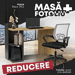 Masa de birou Yasen Paco PC1 Stejar Artizan/Antracit + Fotoliu Jumi CM-946569