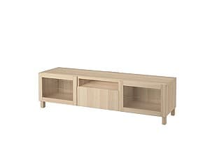 Tumba pentru televizor IKEA Besta Lappviken / Stubbarp clear glass, white oak