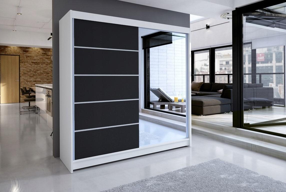 Dulap-cupe Space Meble Talin III 180x215x58 Alb Mat/Negru Mat