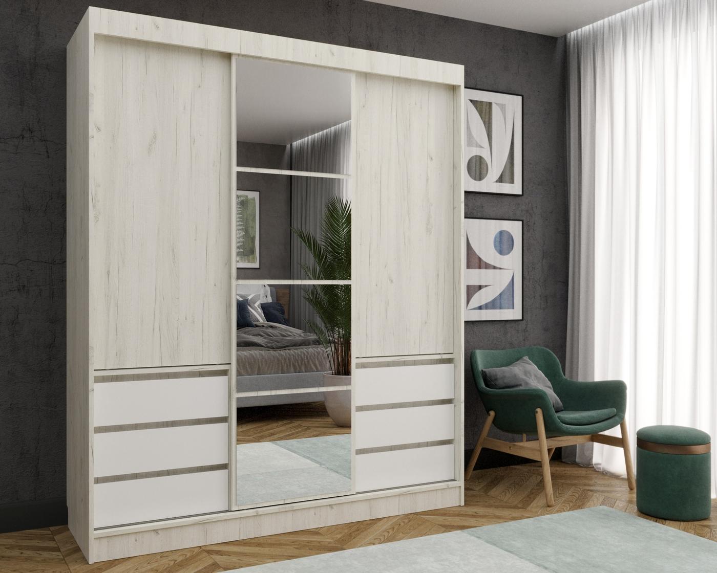 Dulap-cupe ML Mobila Nais 3D 1.8 m Stejar Craft Alb