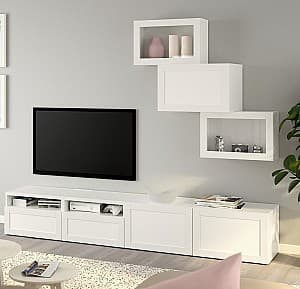 Living IKEA Besta/Hanviken sticla/sina sertar cu inchidere lina 240x42x190 Alb