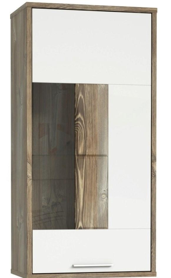 Dulap cu vitrina FORTUNA Carlin 59.8x120x34.3 Pin Picea (Maro)/Alb Mat