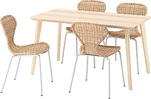 Набор стол и стулья IKEA Lisabo/Alvsta 140x78 (1+4) Ясеневый Шпон/Натуральный/Белый