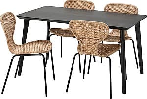 Set de masa si scaune IKEA Lisabo/Alvsta 140x78 (1+4) Negru/Ratan