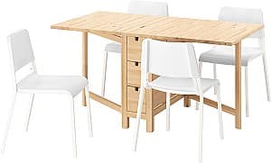 Set de masa si scaune IKEA Norden/Teodores 26/89/152 (1+4) Mesteacan/Alb