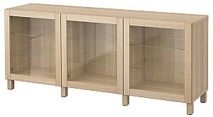 Dulap cu vitrina IKEA Besta Sindvik clear glass/white oak 180x42x74 cm