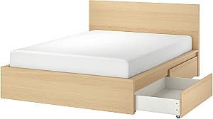 Кровать IKEA Malm/Luroy с 4 ящиками 140x200 Беленый Дубовый Шпон