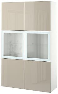 Dulap cu vitrina IKEA Besta usi/sticla transparenta 120x42x193 Alb/Selsviken Lucios/Bej